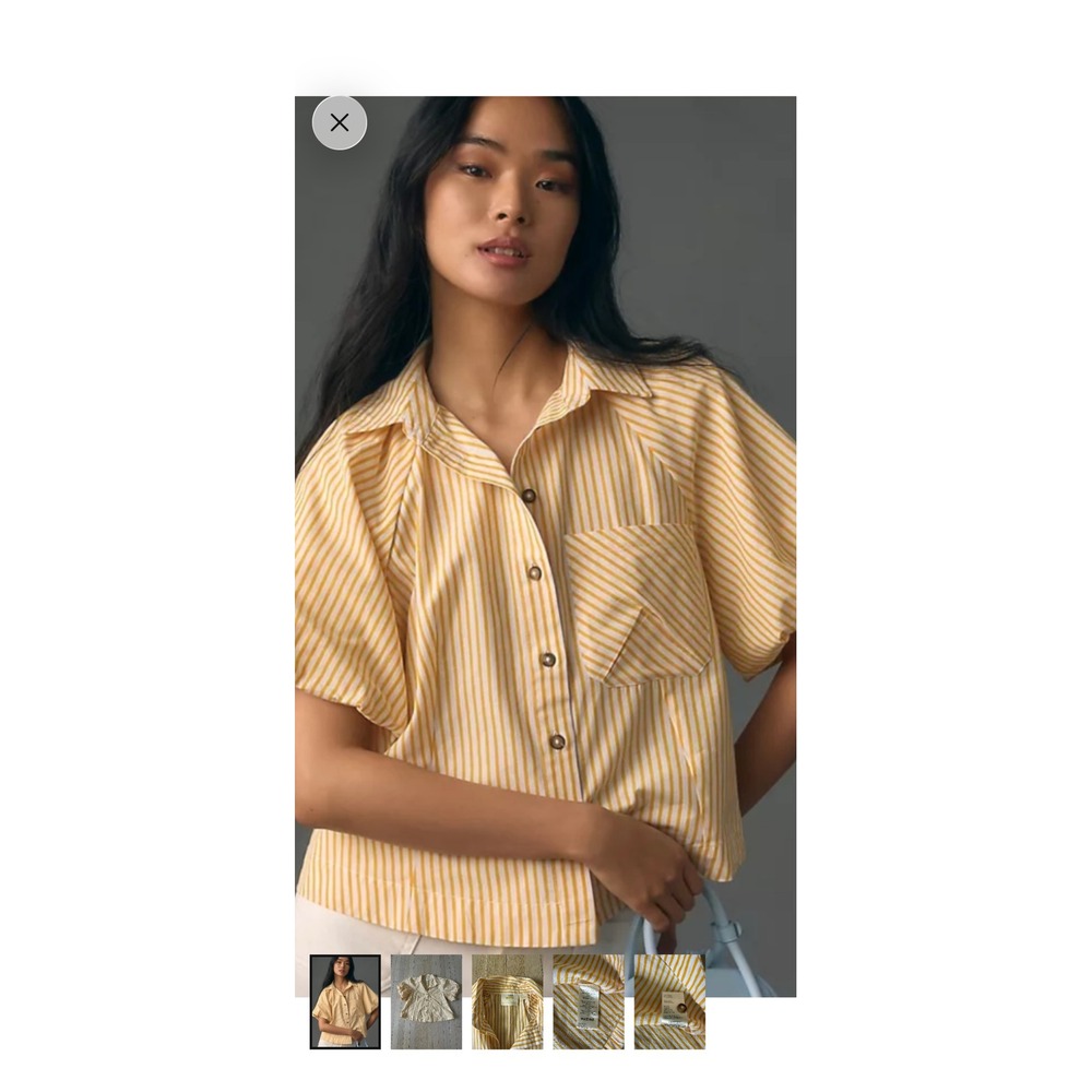 Maeve Anthropologie Zooey Yellow White Striped Puff Sleeve Button Down XS